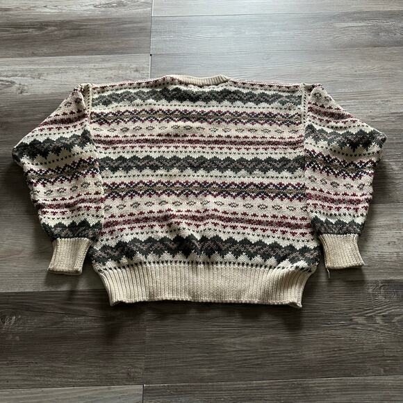 Vintage‎ 90s Eddie Bauer Geometric Patterned Mens Large Grandpa Crewneck Sweater - Picture 3 of 10